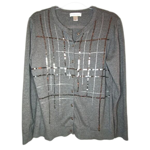 Christopher and Banks Gray Sequin Cardigan Size L - Picture 1 of 3
